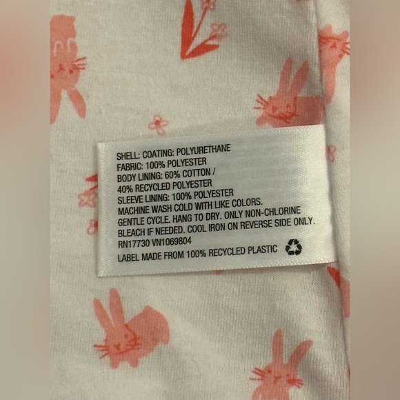 Target Cat & Jack 12M Pink Bunny Raincoat Pockets Jersey Cotton Lined Hooded - Picture 9 of 12